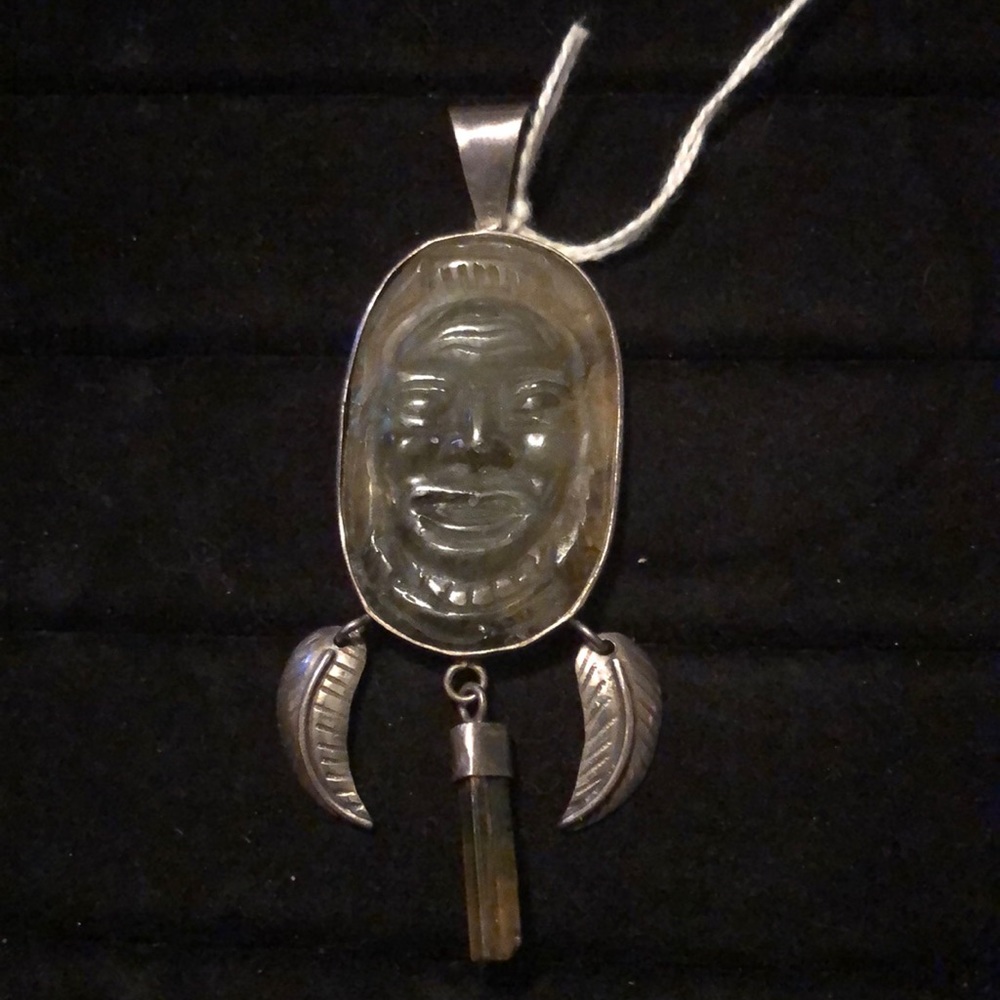 Sterling/Labradorite/Tourmaline Carved Pendant